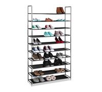 Relaxdays Scarpiera Salvaspazio XXL, con Rivestimento in Tessuto Non Tessuto, 10 Ripiani per 50 Paia di Scarpe, Nero, Metallo