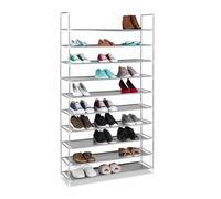 Relaxdays Scarpiera Salvaspazio XXL, con Rivestimento in Tessuto Non Tessuto, 10 Ripiani per 50 Paia di Scarpe, Grigio, Metallo, Nero
