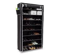 Relaxdays Scarpiera Valentin 161 X 88 X 30 cm, con Rivestimento in Stoffa, 10 Ripiani Scarpiera con Chiusura Lampo per Polvere, Supporto per 45 Paia di Scarpe, 161 X 88 X 30, Nero, metallo, 45 pairs