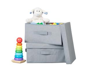 Relaxdays Scatola da Scaffale Libreria, 2 Box Pieghevoli con Coperchio, HLP: 17x23x33 cm, Porta Giochi, Tessuto, Grigio, Poliestere