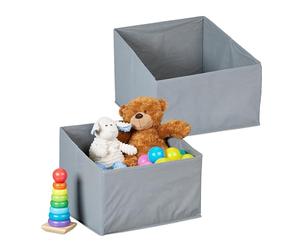 Relaxdays Scatola da Scaffale Libreria, 2 Box Pieghevoli HLP: 22-30x37x34 cm, Ceste Porta Giochi Aperte, Tessuto, Grigio, Cotone