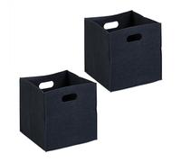 Relaxdays Scatola da Scaffale Portaoggetti, Set 2 Porta Giochi e Libri Libreria, Box Cubo HLP: 30x30x30 cm Feltro, Nero