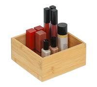Relaxdays Scatola in bambù Portaoggetti, Contenitore Svuotatasche, per Ufficio, Bagno, Cucina, HLP 7x15x15 cm, Naturale, Fibra di Legno, 1 pz