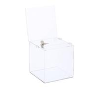 Relaxdays Scatola Lucchetto, Cassetta Soldi Donazioni e Schede, Salvadanaio Acrilico, HLP: 40,5x21x25 cm, Trasparente, Argento