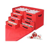 Relaxdays Scatola Natale, 128 Palline, A x L x P: 40 x 73 x 36,5 cm, Poliestere, Cartone, Rossa, Tessuto Non Tessuto