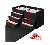 Relaxdays Scatola Natale, 128 Palline, HxLxP: 40 x 73 x 36,5 cm, Poliestere, Cartone, Nero, Tessuto Non Tessuto