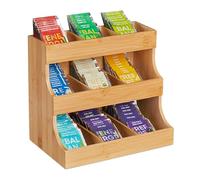 Relaxdays Scatola Organizer 9 Scomparti Porta Bustine da Tè e Tisane, HLP 24 x 27 x 17,5 cm, Cassetta in Bambù, Naturale