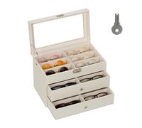 Relaxdays Porta Occhiali Multiplo, Scatola per 18 Paia, Espositore con Cassetti, HxLxP 22,5 x 33,5 x 19 cm, Bianco