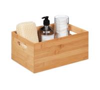 Relaxdays Scatola Portaoggetti, bambù, Oganizer Portatutto, Box Stabile, HLP: 14x30x20 cm, Manici, Impilabile, Naturale, 14 x 30 x 20 cm