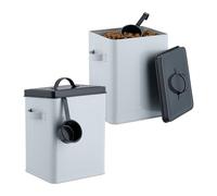 Relaxdays Scatola per Crocchette Cane, Set 2 Contenitori Cibo Gatti, 5,5L, Porta Mangime con Paletta, Bianco Antracite, Ferro