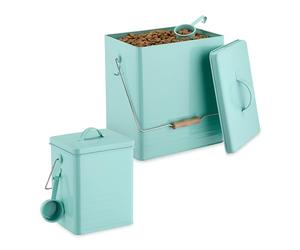 Relaxdays Scatola per Crocchette Cane, Set 2 Contenitori Cibo per Gatti, 5,5L e 16L, Porta Mangime con Paletta, Turchese
