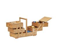 Relaxdays Cestino scatola cucito bambù XXL tanti scomparti apribile porta-cucito vuoto HLP 30 x 44 x 22 cm beige