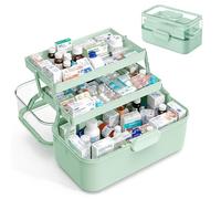 Relaxdays Scatola per medicinali, 3 Livelli, Scomparto Pillole, apribile, plastica, 17 x 28,5 x 15,5 cm, Verde