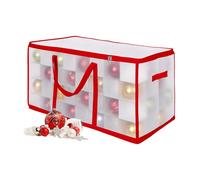 Relaxdays Scatola per palline di Natale, 128 sfere, altezza x larghezza x profondità: 37 x 73 x 36 cm, plastica, cartone, scatola sferica, trasparente/rosso