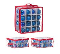 Relaxdays Scatola per Palline di Natale, Trasparente Rosso | Set 3 Porta Palle Natalizie a 32 scomparti, HLP: 16x32x32 cm