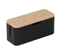 Relaxdays Scatola Porta Cavi in bambù, Coperchio, 14,5x34x13,5 cm, nasconde Cavi, Naturale/Nero