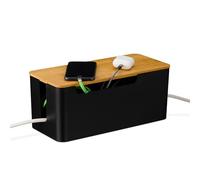 Relaxdays Scatola Porta Cavi da Scrivania, Nascondicavi 2 Ciabatte, Cable Box 13x31x14cm, Coperchio bambù, Naturale Nero, 80% plastica 20%, 13x31x14 cm