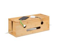 Relaxdays Scatola Porta Cavi da Scrivania, Nascondicavi per 2 Ciabatte, Cable Box HLP: 15,5x42x16 cm, in bambù, Naturale