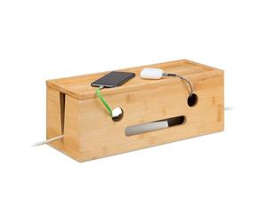 Relaxdays Scatola Porta Cavi da Scrivania, Nascondicavi per 2 Ciabatte, Cable Box HLP: 15,5x42x16 cm, in bambù, Naturale
