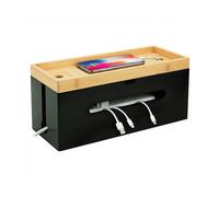 Relaxdays Scatola Porta Cavi in bambù, 16x34x13,5 cm, per multipresa 6 posti, Coperchio e Fascette, Naturale/Nero