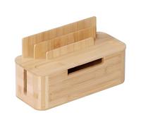 Relaxdays scatola porta cavi per 2 ciabatte, bambù, 16x30x13 cm, supporto tablet/cellulare, nasconde i cavi, naturale