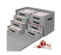 Relaxdays Scatola Porta Natale, 128 Palline, HxLxP: 40 x 73 x 36 cm, Poliestere, Cartone, Grigio, Tessuto Non Tessuto, 40 x 73 x 36,5 cm