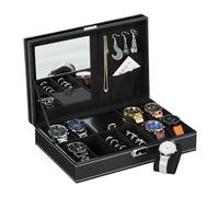 Relaxdays Scatola Porta Orologi, Cofanetto Portagioielli, 8 Spazi Portaorologi, Finta Pelle e Velluto, 8x30x20,5cm, Nero