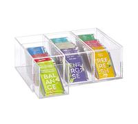 Relaxdays Scatola Porta tè e Tisane, 3 Cassetti, HLP: 9x26x18 cm, Organizer per Bustine, Oggetti, Acrilico, Trasparente, 1 pz