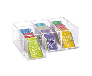 Relaxdays Scatola Porta tè e Tisane, 3 Cassetti, HLP: 9x26x18 cm, Organizer per Bustine, Oggetti, Acrilico, Trasparente, 1 pz