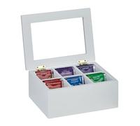 Relaxdays Scatola Porta tè e Tisane, 6 Scomparti per Capsule caffè, Cofanetto con Coperchio, 9x21,5x16 cm, bambù, Bianco