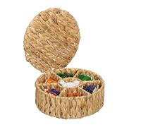 Relaxdays Scatola Porta tè e Tisane, 7 Scomparti 80 Bustine, Tea Box con Coperchio, 11,5x28cm, Giacinto Acqua, Naturale, Fibra vegetale