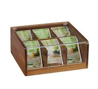Relaxdays, legno naturale Scatola Porta Tè e Tisane, 90 Bustine, Organizer con Coperchio, Salva-Aroma, HLP 9,5x22x20,5 cm, Plastica