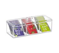 Relaxdays Scatola Porta tè e Tisane, per Bustine, Organizer con Coperchio, Proteggi Aroma, HLP 9x23x9,5 cm, Trasparente, 1 pz
