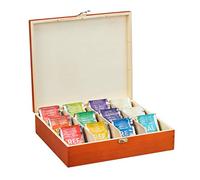Relaxdays Scatola Porta Tè & Tisane, 12 Scomparti, Box Organizer in Legno per Bustine con Coperchio Salva-Aroma, Ruggine