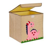 Relaxdays Scatola Portagiochi Bambini, Cesta Stoffa Portaoggetti, 33x33x33 cm, Giochi, Design Dinosauro, Beige Rosa, Carta
