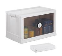 Relaxdays Scatola Portaoggetti, 1 Contenitore Portagiochi e Vestiti, Impilabile, Coperchio e Ante, Plastica, 74L, Bianco