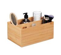 Relaxdays Scatola Portaoggetti, bambù, Oganizer Portatutto, Box, 2 Scomparti Interni, 14x30x20 cm, Impilabile, Naturale, 14 x 30 x 20 cm