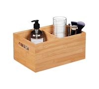 Relaxdays Scatola Portaoggetti, bambù, Oganizer Portatutto, Box, 2 Scomparti, Manici, Impilabile, 14x30x20 cm, Naturale