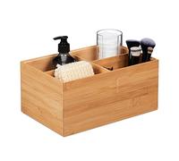 Relaxdays Scatola Portaoggetti, bambù, Oganizer Portatutto, Box, 4 Scomparti Interni, 14x30x20 cm, Impilabile, Naturale