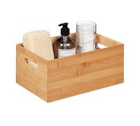 Relaxdays Scatola Portaoggetti, bambù, Oganizer Portatutto, Box Stabile, HLP: 14x30x20 cm, Manici, Impilabile, Naturale