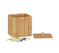 Relaxdays Scatola portaoggetti con coperchio, piccola scatola di legno, scatola portaoggetti in bambù, scatola portaoggetti in legno, HBT 10 x 10 x 8 cm, naturale