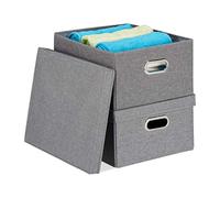relaxdays Scatola Portaoggetti con Coperchio, Set Doppio, Cestini Pieghevoli da 25 L l’uno, Box 20,5x34,5x42, Grigio