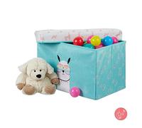 Relaxdays Scatola Portaoggetti Pieghevole, Sgabello da Cameretta, da 33 l, con Lama, 31x32x32 cm, Turchese, Tessuto Non Tessuto, 31 x 48,5 x 31 cm
