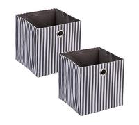 Relaxdays Scatola Portaoggetti, Set 2 Box da Scaffale 30,5 x 30 x 30 cm, Portagiochi con Maniglie, Stoffa, Grigio Bianco, Lino, 30.5 x 30 x 30 cm