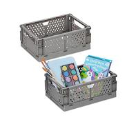 Relaxdays Scatola Portaoggetti, Set 2 Box da Scaffale, Bagno, 10x25x26,5 cm, Porta Giochi, Plastica, Impilabile, Grigio
