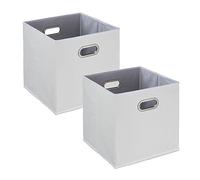 Relaxdays Scatola Portaoggetti, Set 2 Box da Scaffale, HLP: 32 x 33 x 33 cm, Portagiochi Pieghevole, in Lino, Bianco, Cartone