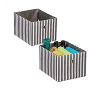 Relaxdays Scatola Portaoggetti, Set 2 Box in Stoffa da Scaffale, Portagiochi, 16x20x25 cm, No Coperchio, Grigio Bianco, Carta