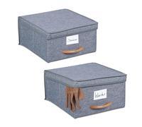 Relaxdays Scatola Portaoggetti, Set 2 Box Organizer Portagiochi in Stoffa, 12 L cad., con Coperchio, Pieghevole, Grigio