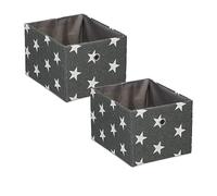 Relaxdays Scatola Portaoggetti, Set 2 Box Portagiochi in Stoffa da Scaffale, 16x20x25 cm, Motivo a Stelle, Grigio Bianco, Lino, 16 x 20 x 25 cm