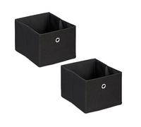 Relaxdays Scatola Portaoggetti, Set 2 Portagiochi da Scaffale, HLP 16x20,5x25 cm, Box in Stoffa Giochi, Libreria, Nero, Carta, 16 x 20.5 x 25 cm